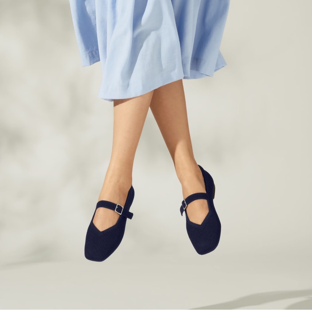 NWOB VIVAIA Square-Toe Margot Mary Janes Flats‎ Navy Blue 9-9.5 (EU 40.5) - Picture 3 of 12